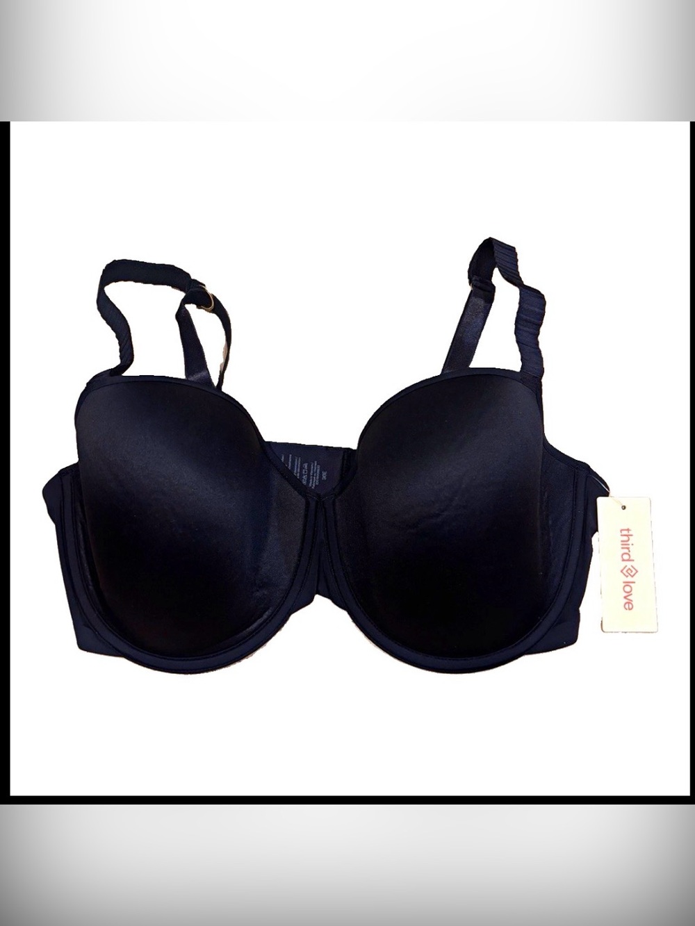 ThirdLove Classic T-Shirt Underwired T-Shirt Bra Black Light Padded Molded 36E